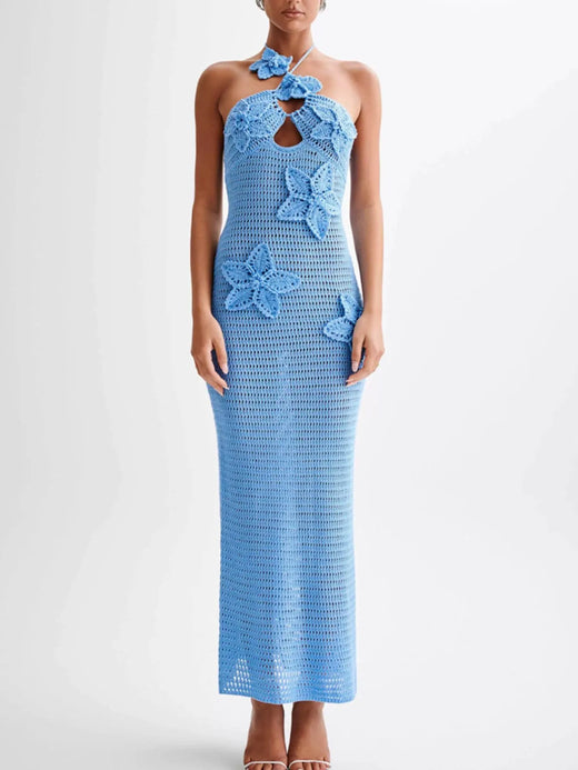 Crochet Floral Halter Knit Cover Up Dress - alternate view 3