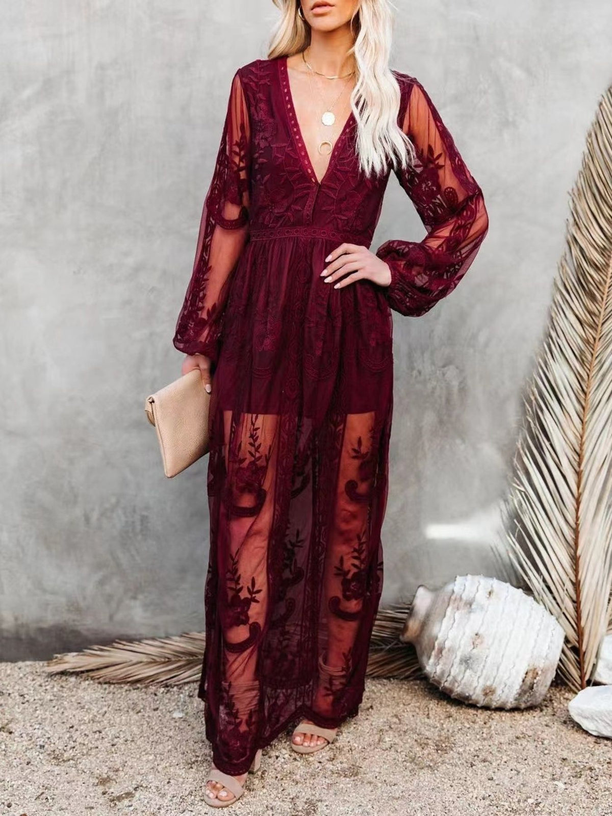 Floral Lace Slit Maxi Dress - alternate view 18