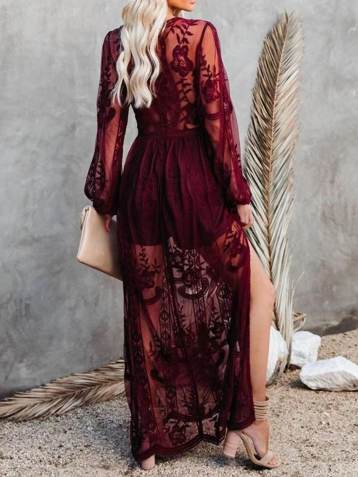 Floral Lace Slit Maxi Dress - alternate view 16
