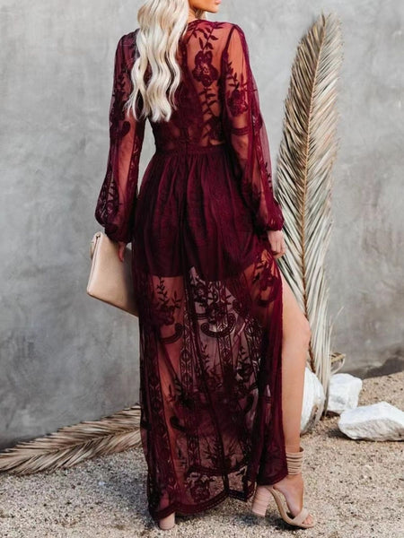 Floral Lace Slit Maxi Dress - alternate view 16