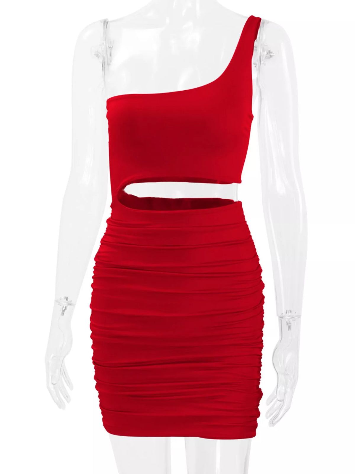 One-Shoulder Cutout Ruched Bodycon Mini Dress - alternate view 24