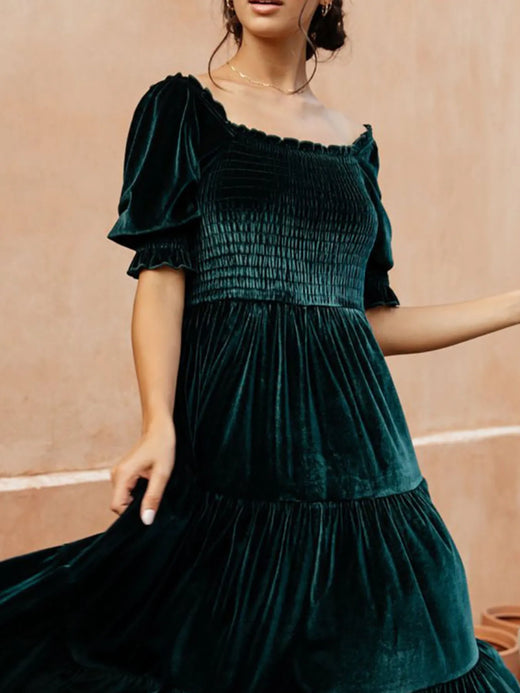 Smocked Half Sleeve Tiered Midi Dress - alternate view 6