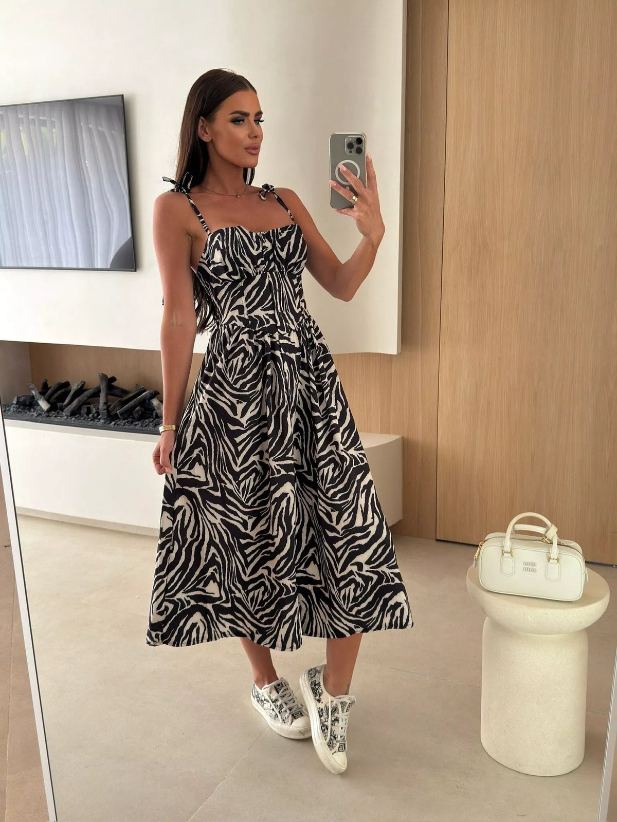 Printed Tie-Strap Midi Dress - alternate view 26