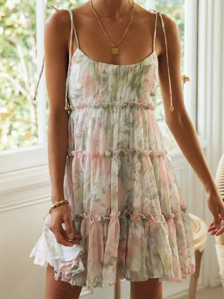 Frill Printed Square Neck Mini Cami Dress - alternate view 5