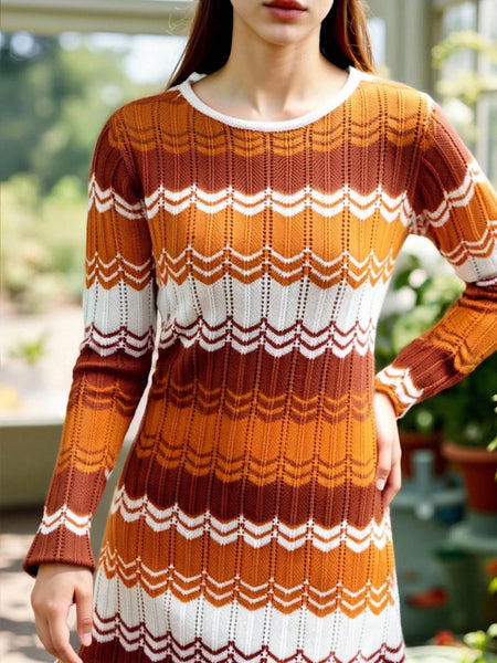 Openwork Wave Pattern Long Sleeve Sweater Dress - alternate view 11