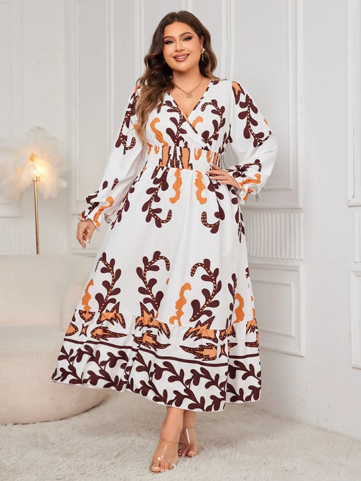 Printed Surplice Flounce Sleeve Dress - alternate view 3