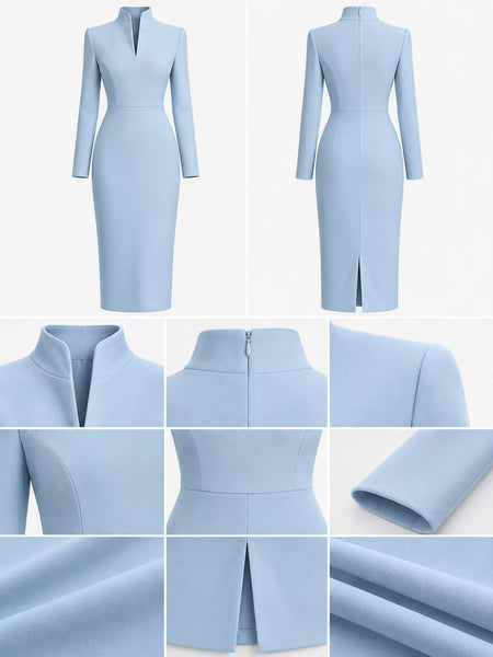 Full Size Stand-Collar Long-Sleeve Midi Dress Plus Size - alternate view 15