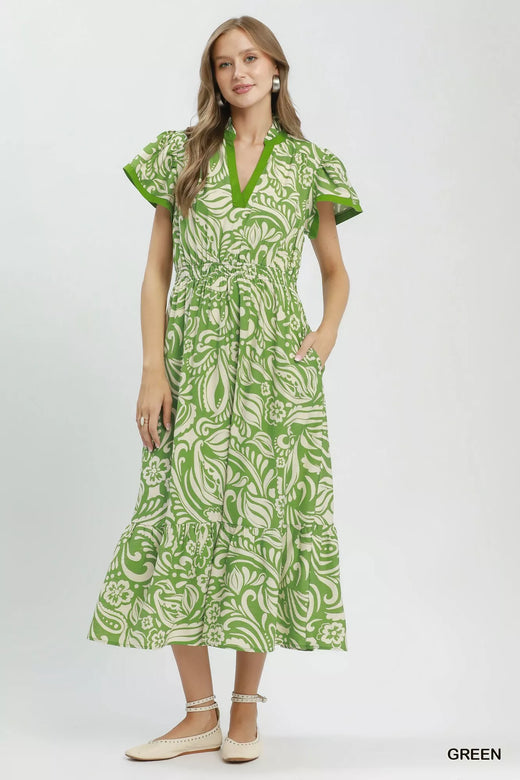 Paisley Print Midi Dress with Side Pockets - alternate view 4