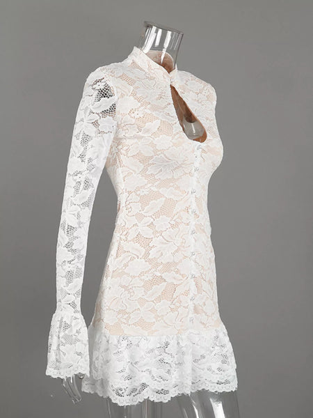 Lace Long-Sleeve Ruched Mini Dress - alternate view 11