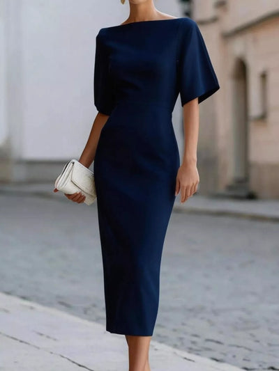 Half Sleeve Boat Neck Midi Dress - alternate view 7