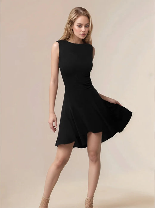 High-Low Round Neck Sleeveless Mini Dress - alternate view 3