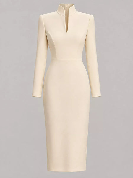 Full Size Stand-Collar Long-Sleeve Midi Dress Plus Size - alternate view 4