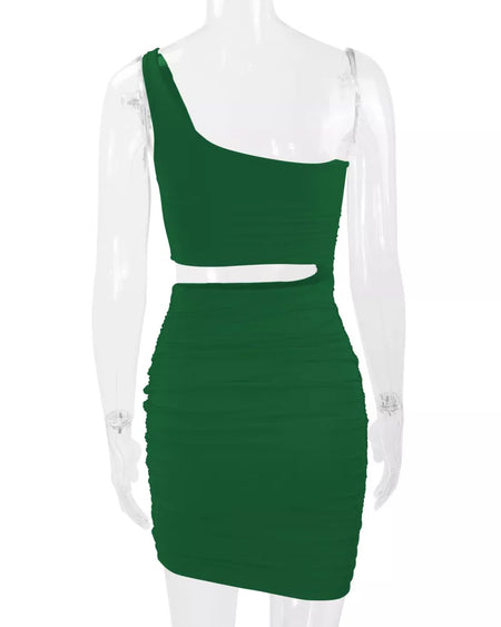 One-Shoulder Cutout Ruched Bodycon Mini Dress - alternate view 44