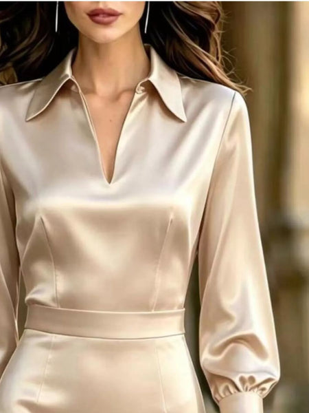 Satin Lantern Sleeve Midi Dress - alternate view 3