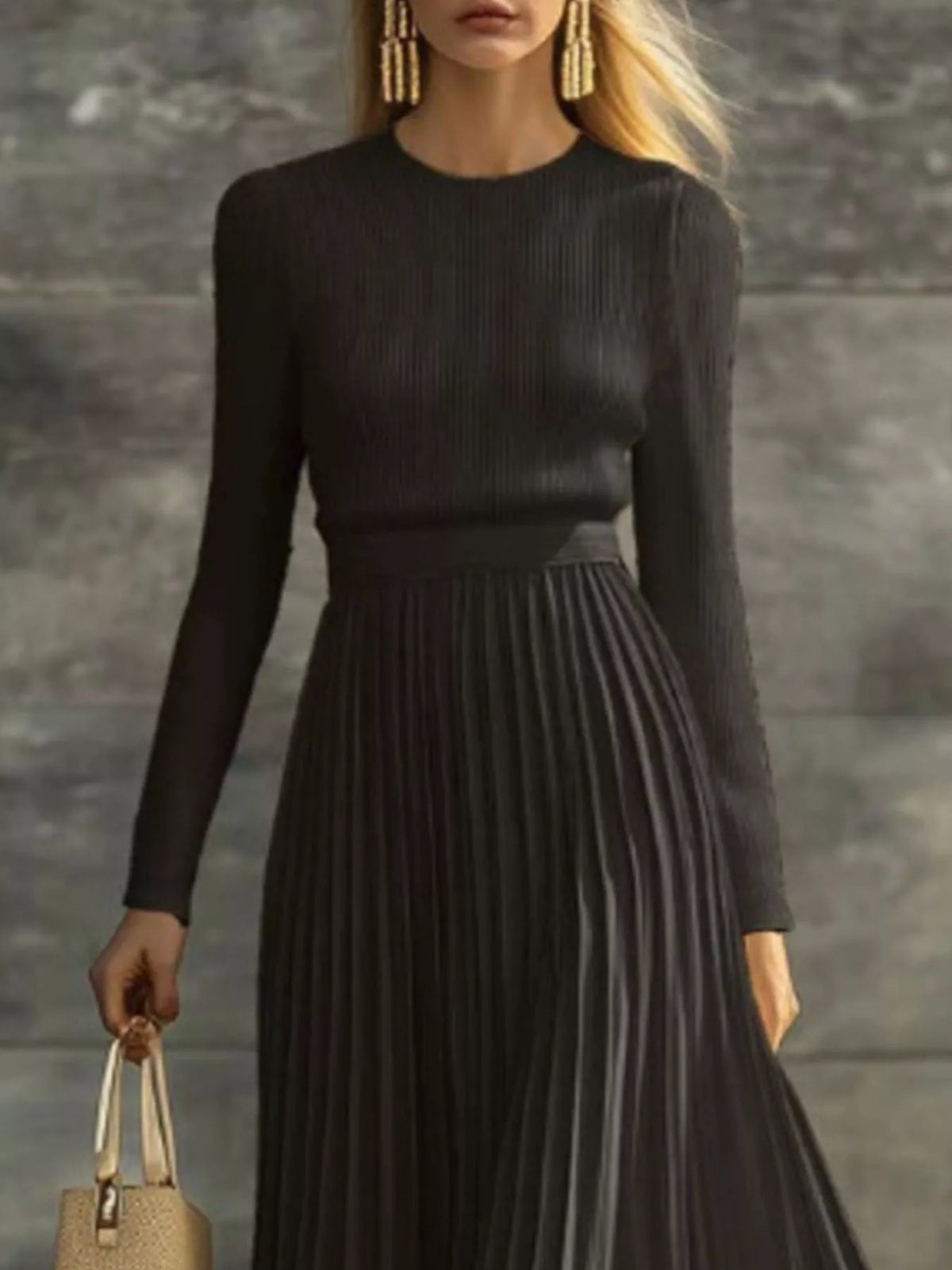 Ribbed Knit Pleated Midi Dress - alternate view 5