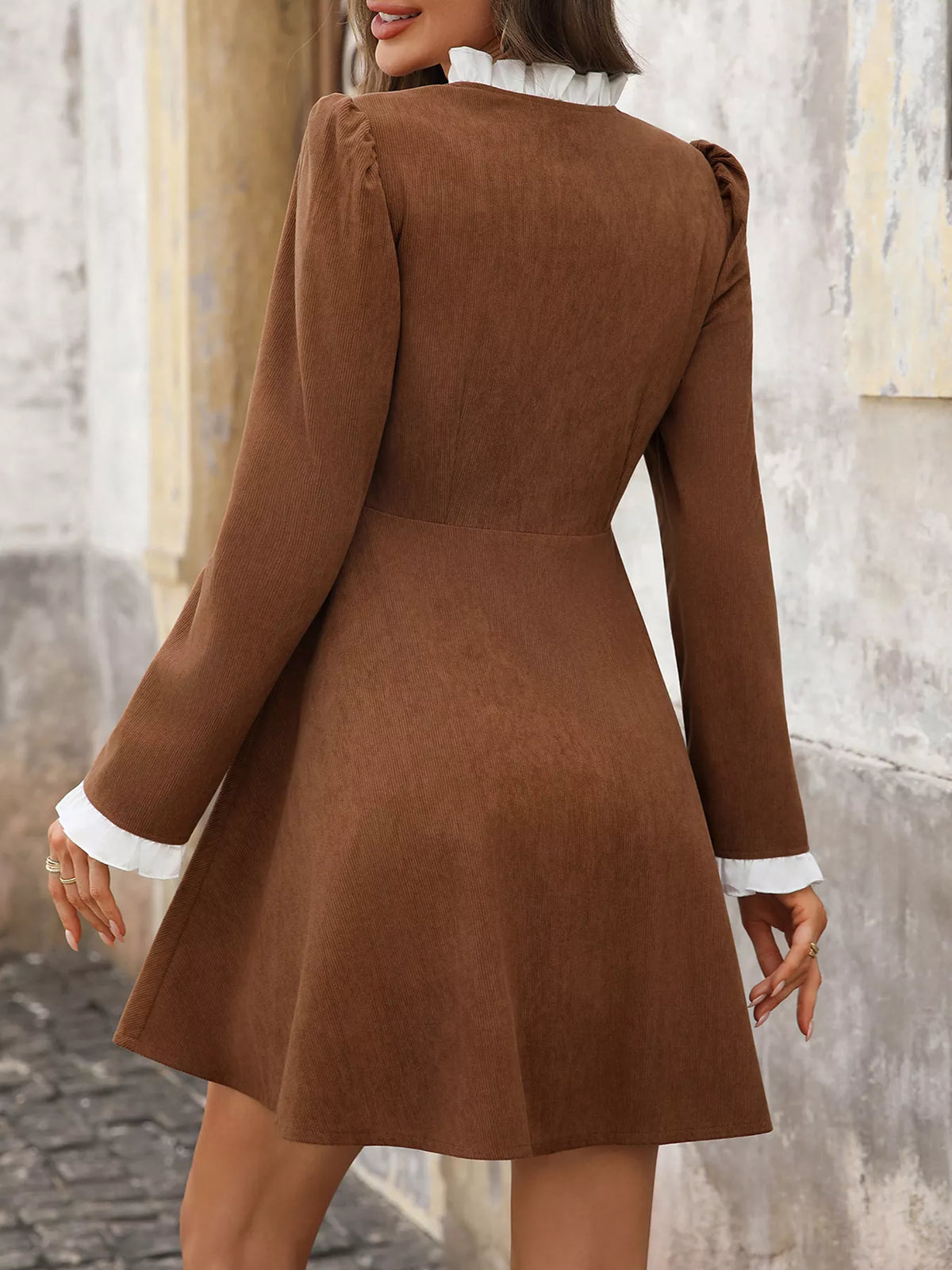 Button-Front Long Sleeve Dress - alternate view 5