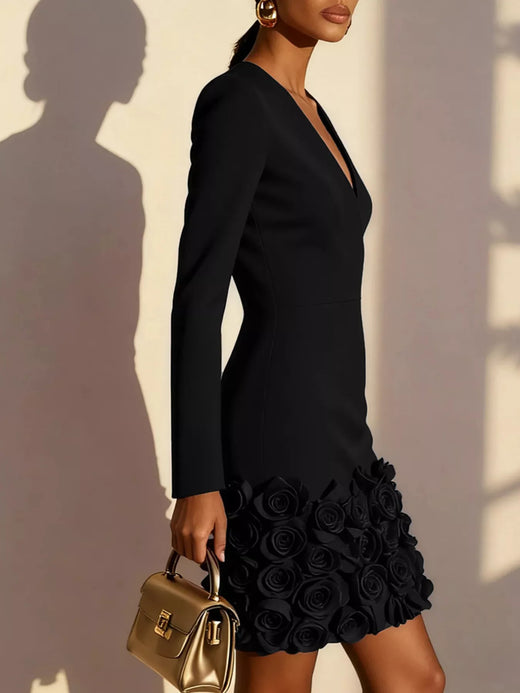 V-Neck Dress with Rose Embellishment - alternate view 2