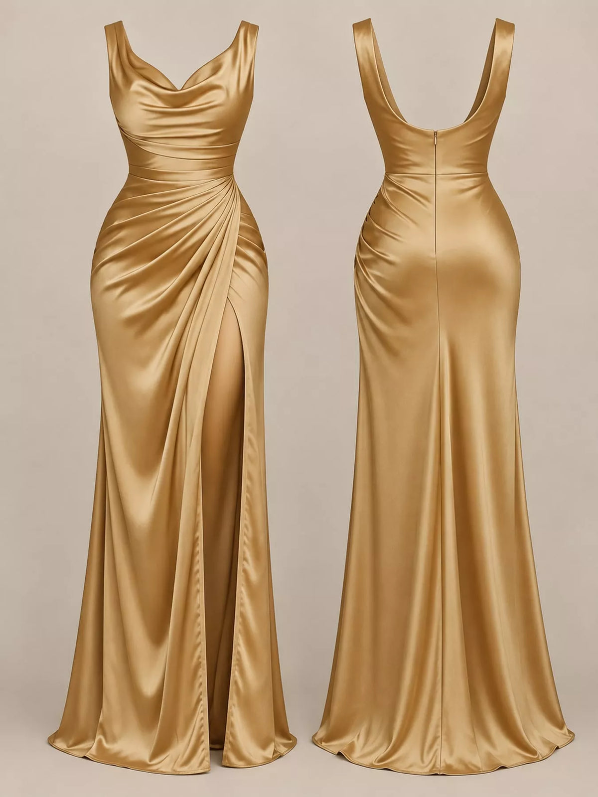 Full Size Satin Cowl Neck High Slit Maxi Evening Dress Plus Size - alternate view 8
