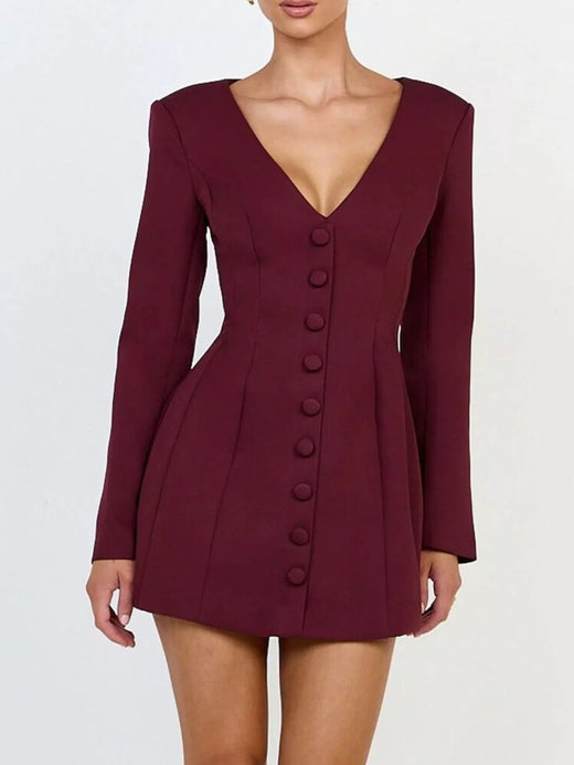 Deep V-Neck Button-Down Blazer Dress - alternate view 5