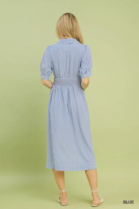 Striped Midi Dress with Front Zipper - alternate view 3