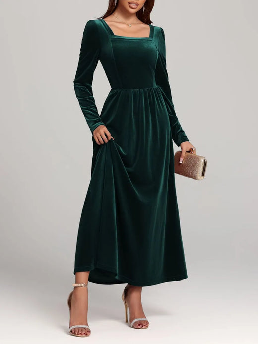 Velvet Square Neck Long Sleeve Dress - alternate view 5