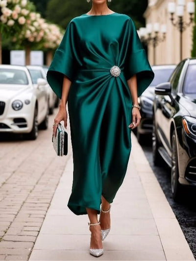 Full Size Satin Draped Evening Dress with Crystal Brooch Plus Size - alternate view 8