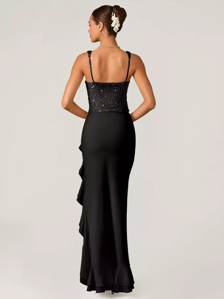 Sequin Ruffle Hem Sleeveless Maxi Dress - alternate view 5