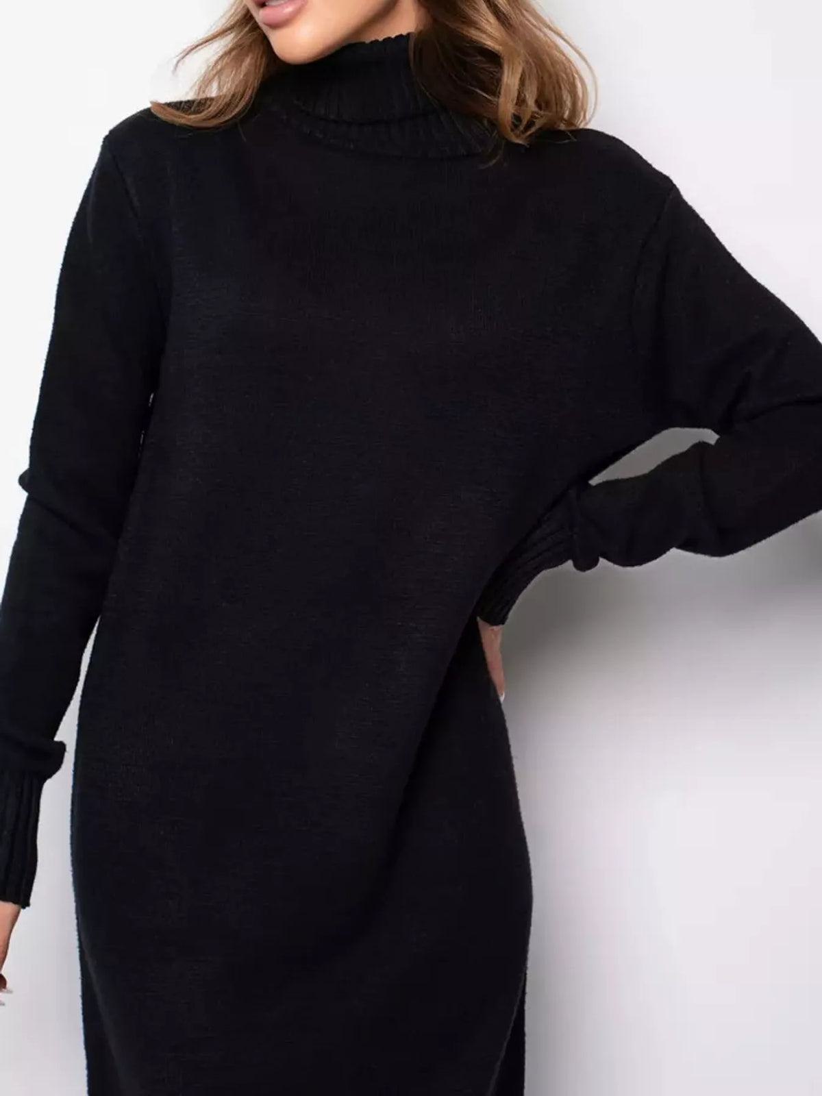 Turtleneck Ribbed Knit Sweater Dress - alternate view 3