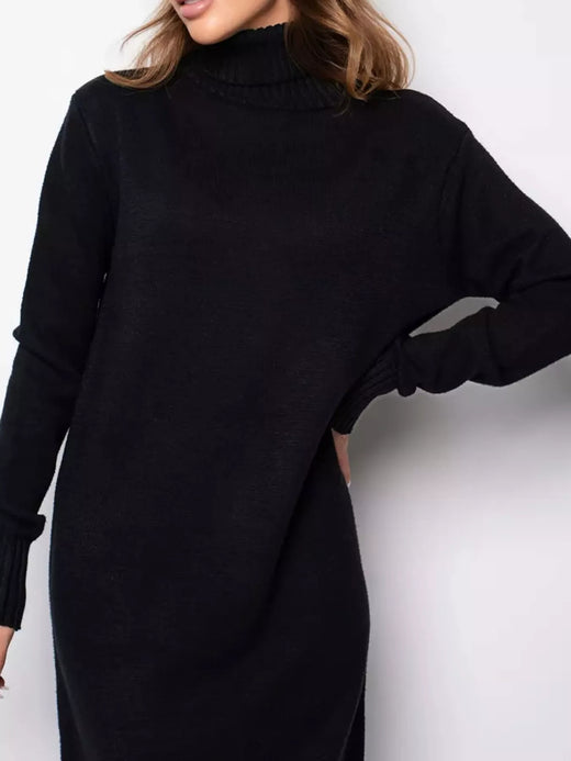 Turtleneck Ribbed Knit Sweater Dress - alternate view 3