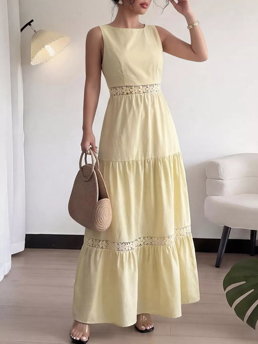 Sleeveless Tiered Lace Trim Maxi Dress - alternate view 3