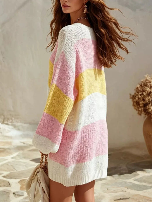 Color Block V-Neck Sweater Dress - alternate view 4
