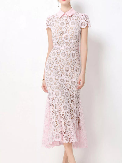 Lace Short Sleeve Midi Dress - alternate view 6