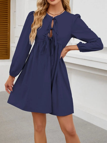 Tie Front Long Sleeve Mini Dress - alternate view 8