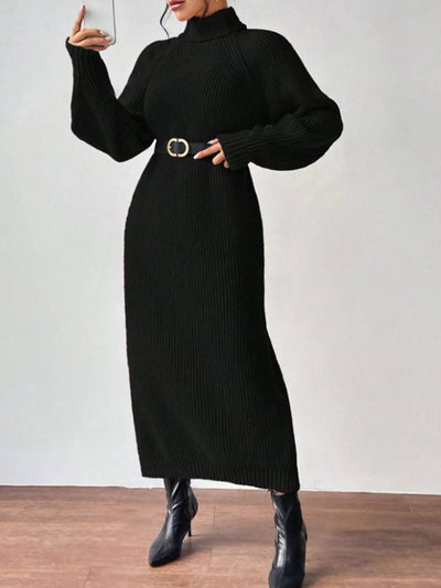 Turtleneck Ribbed Knit Midi Sweater Dress - alternate view 3