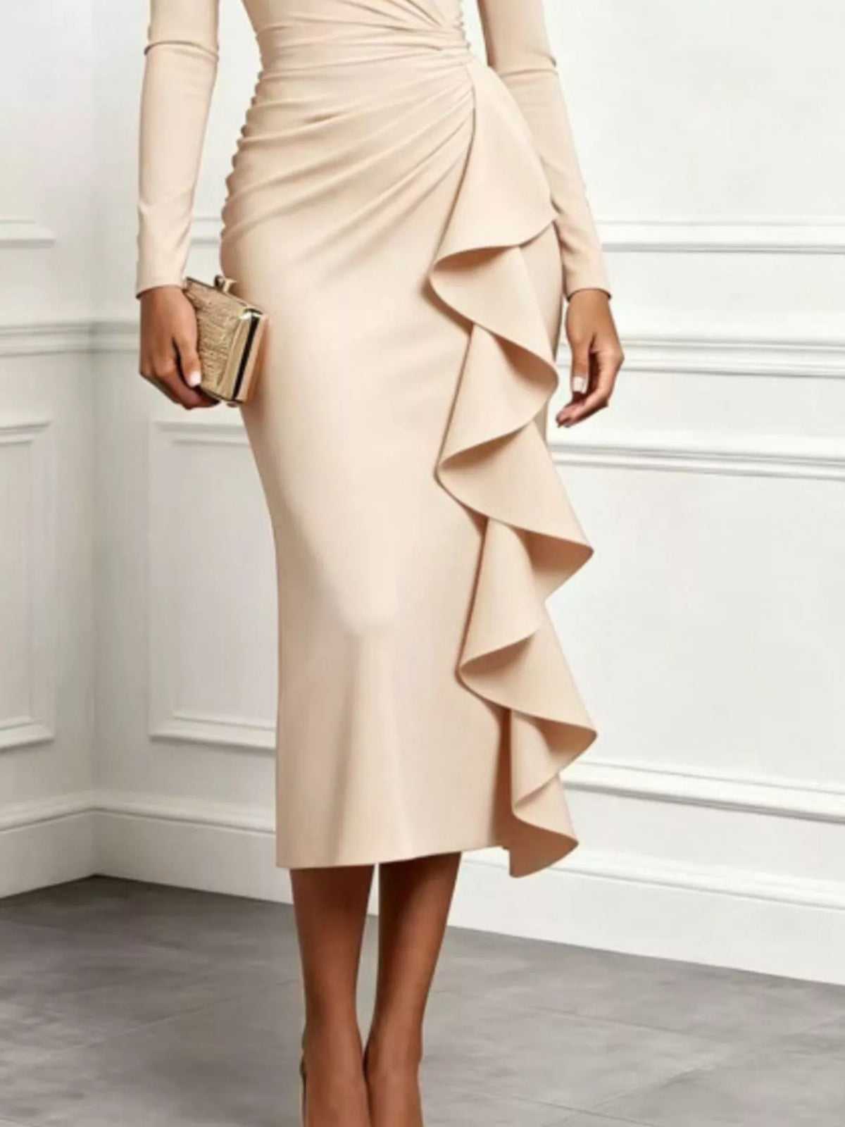 Ruffled Surplice Long Sleeve Dress - alternate view 3