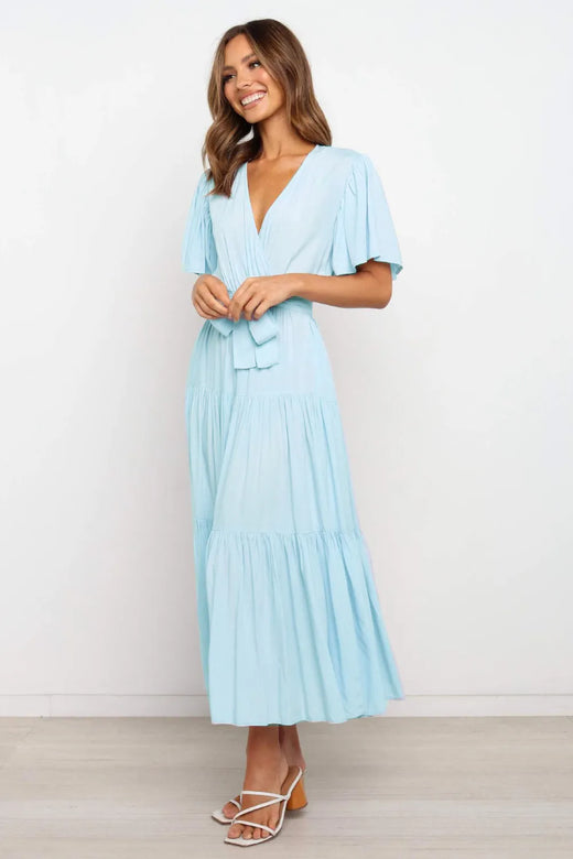 Tied Back Tiered Short Sleeve Midi Dress - alternate view 6