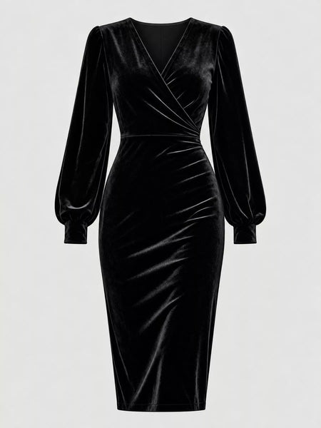Full Size Velvet Long-Sleeve Wrap Dress Plus Size - alternate view 27