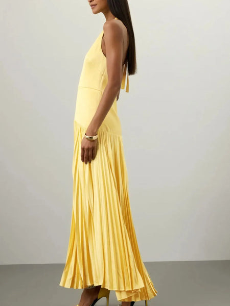 Pleated Halter Neck Sleeveless Maxi Dress - alternate view 6