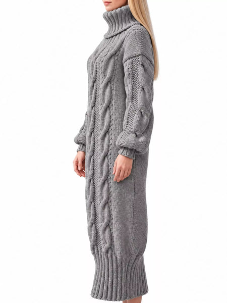 Full Size Oversized Chunky Cable Knit Turtleneck Sweater Dress Plus Size - alternate view 6