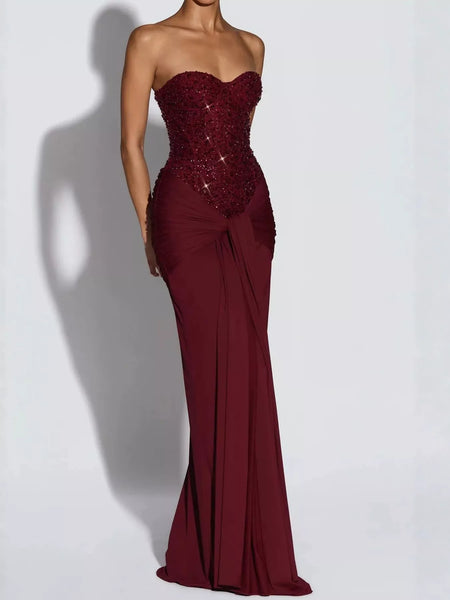Elegant Strapless Sequin Corset Maxi Dress with Draped Waist Detail - alternate view 17