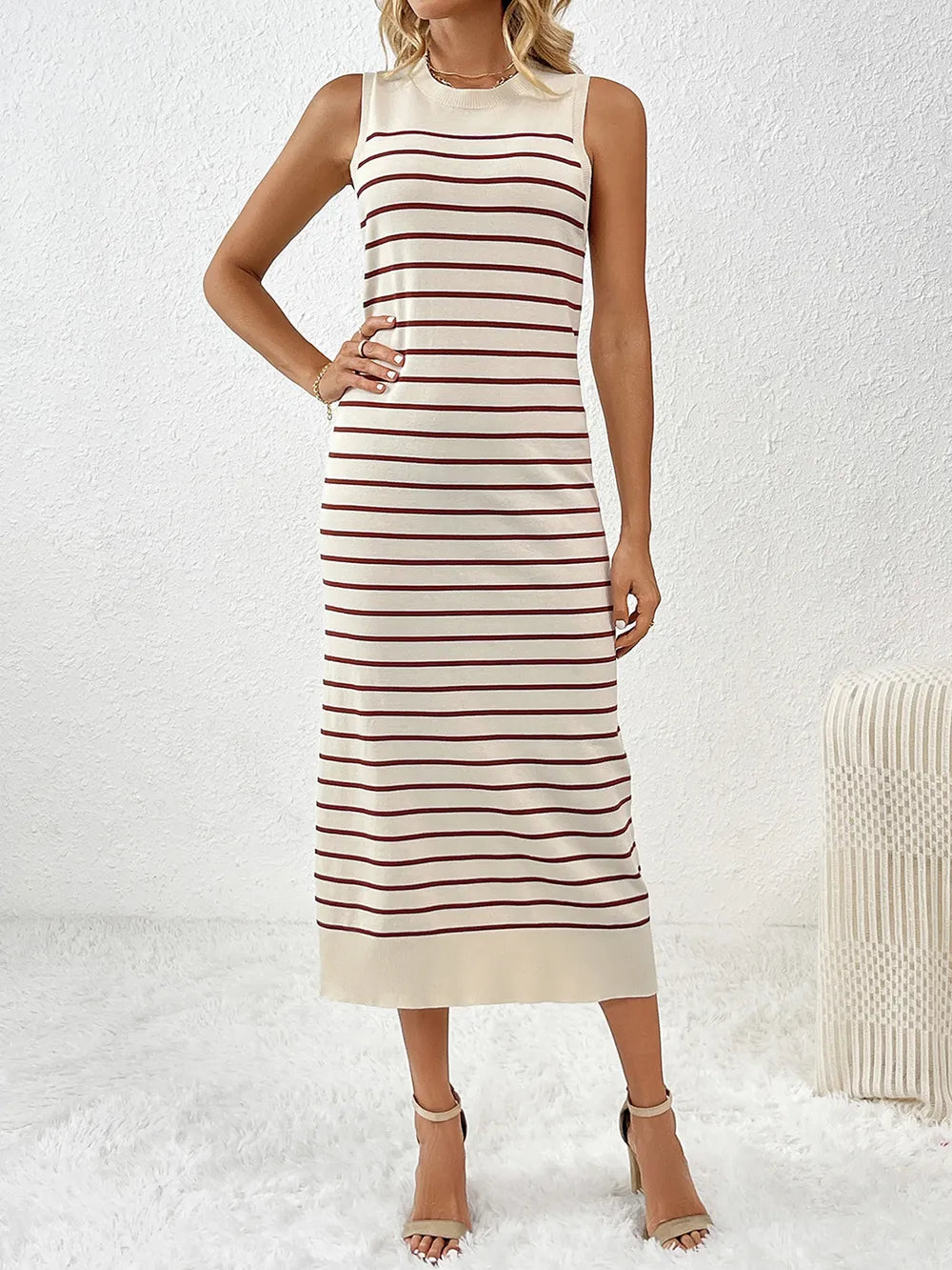 Round Neck Sleeve Midi Knit Dress - alternate view 4