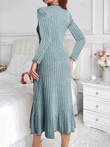 Full Size Ribbed Knit Ruffle Hem Bodycon Dress Plus Size - alternate view 2