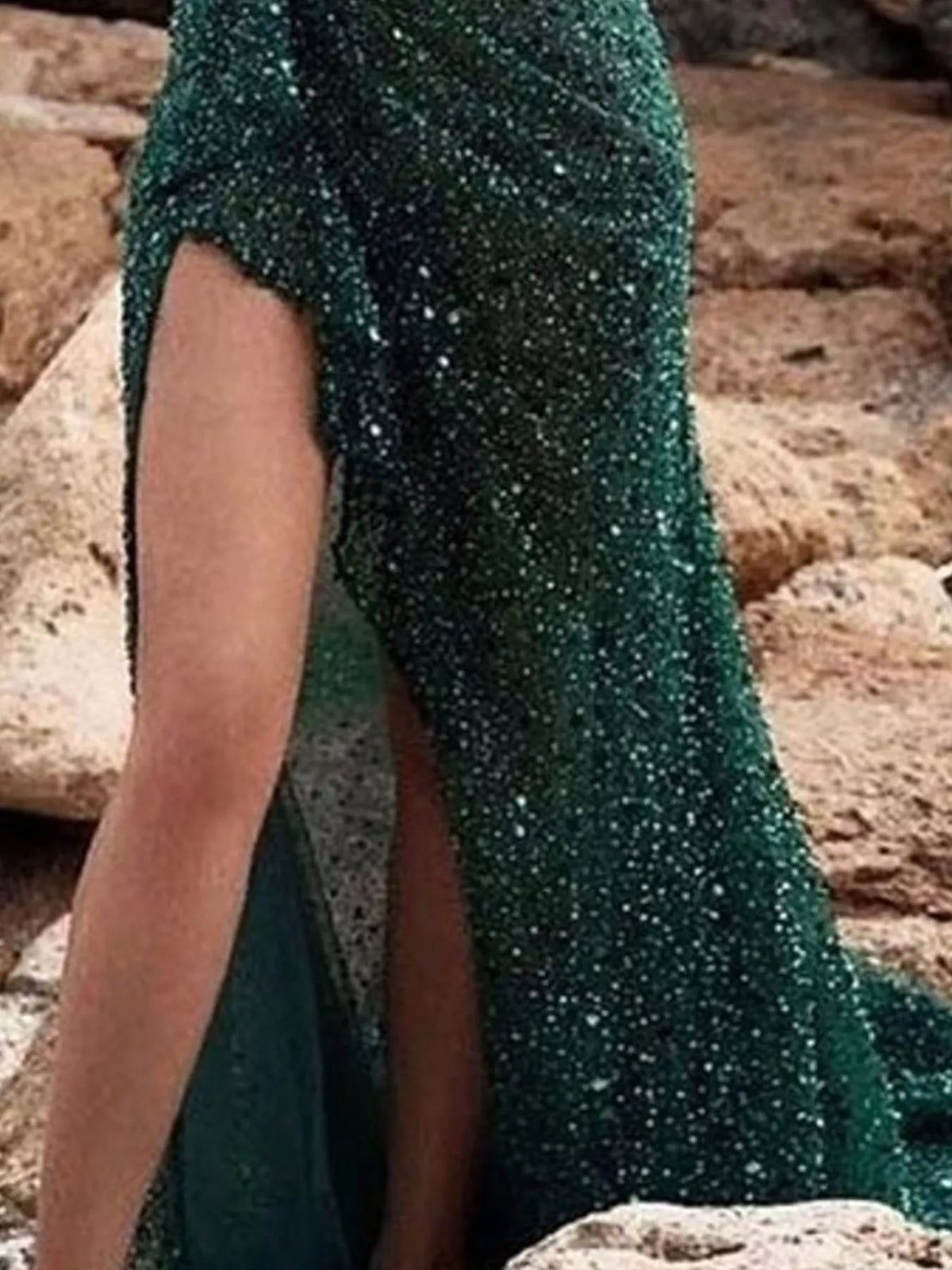 Full Size Sequin One-Shoulder High-Slit Evening Dress Plus Size - alternate view 2