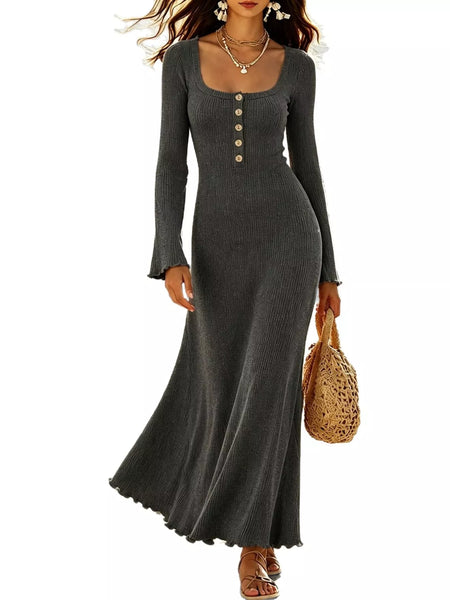 Button-Front Ribbed Knit Maxi Dress - alternate view 18