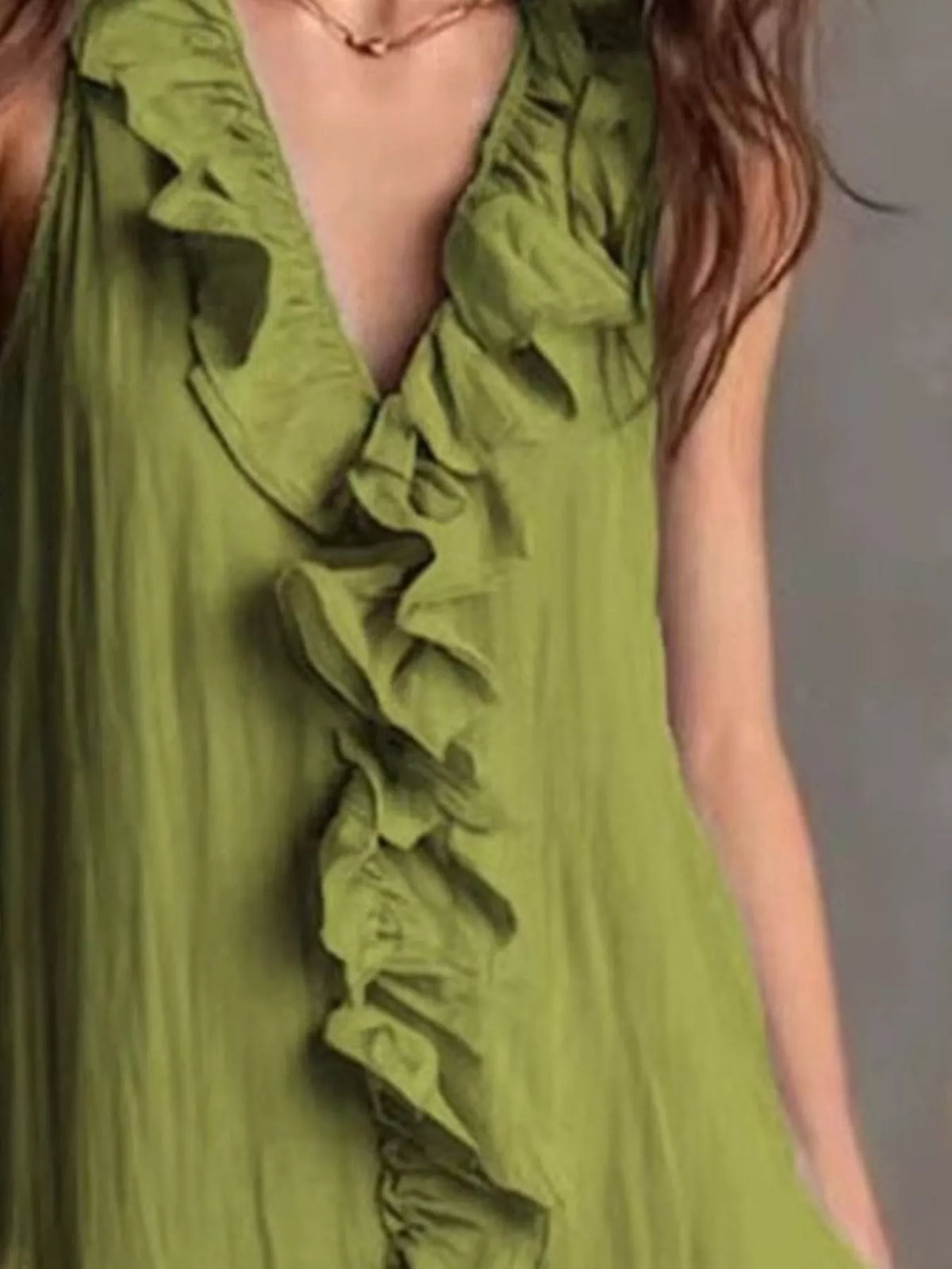 Sleeveless Ruffle Trim V-Neck Midi Dress - alternate view 2