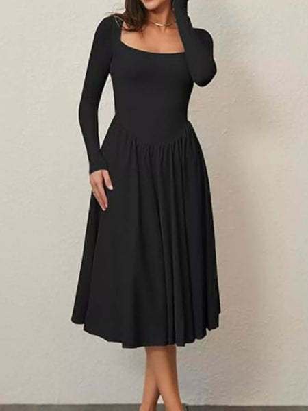 Square Neck Long Sleeve Midi Dress - alternate view 2