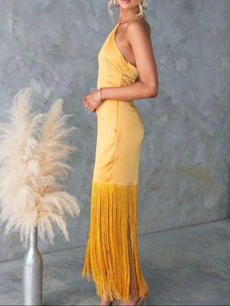 Fringe Halter Neck Sleeveless Dress - alternate view 8