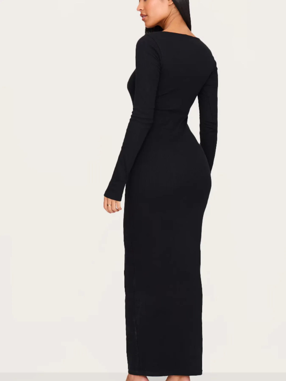 Round Neck Long Sleeve Bodycon Maxi Dress - alternate view 3