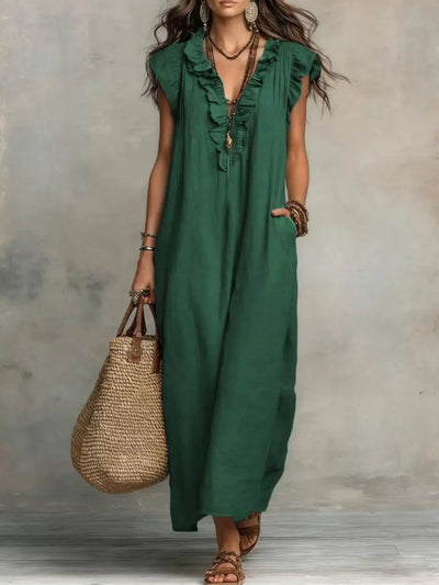 Ruffled V-Neck Maxi Dress - alternate view 9