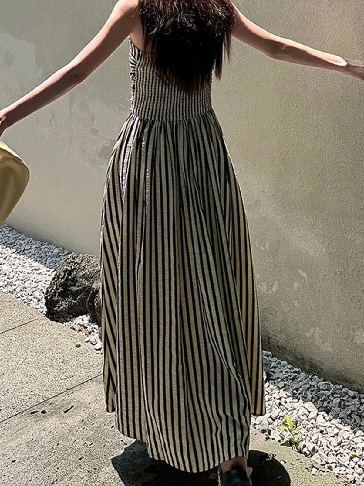 Striped Spaghetti Strap A-Line Maxi Dress - alternate view 4